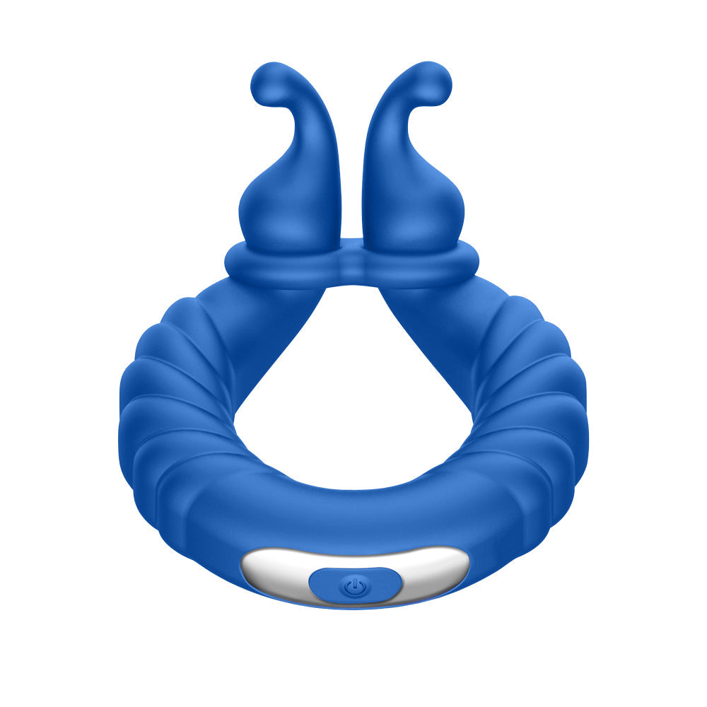 Forto F-24 Rechargeable Silicone Textured Vibrating Cockring Blue