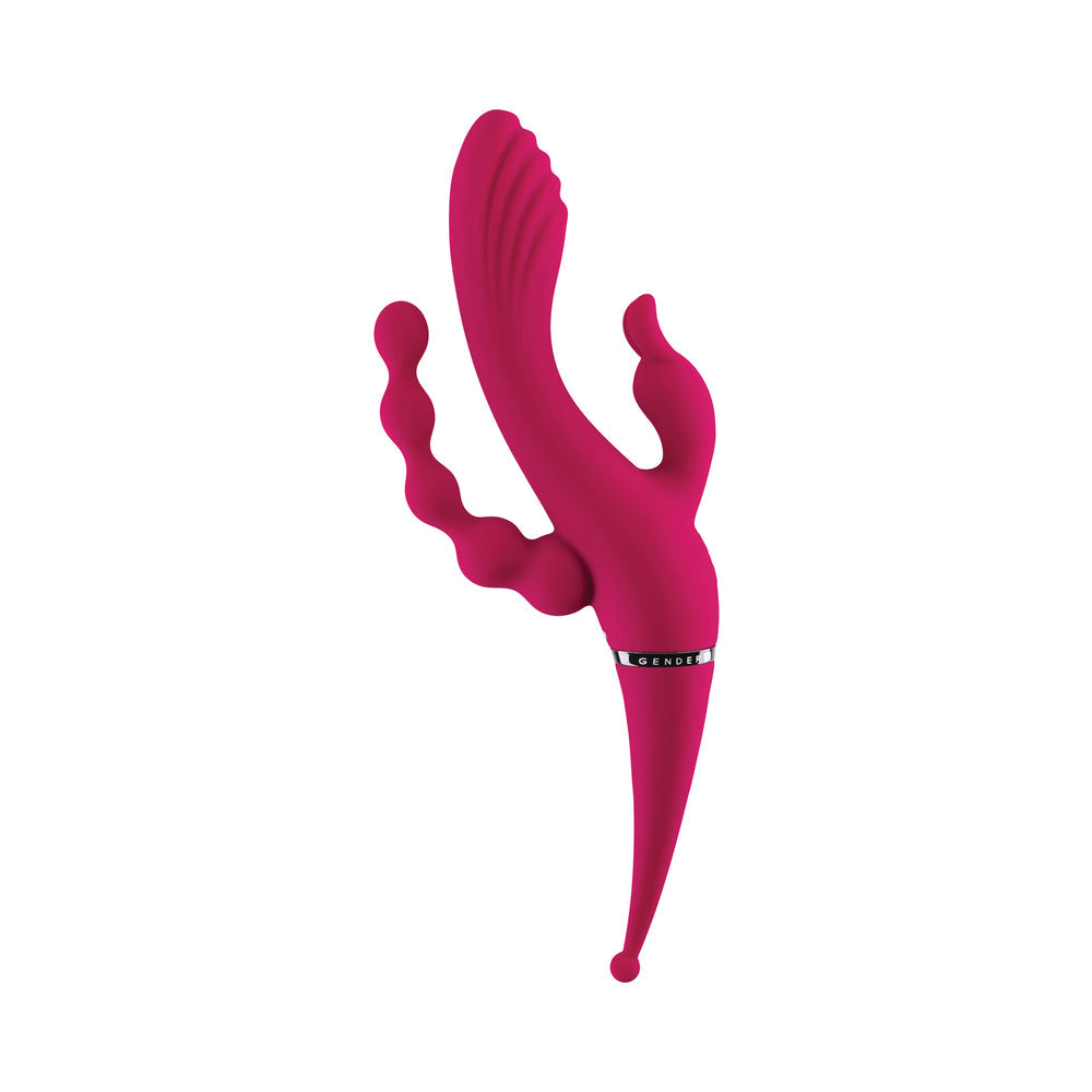 Gender X Four By Four Rechargeable Dual-Ended Multi-Stimulating Silicone Vibrator Burgundy