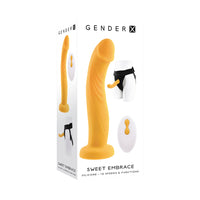 Gender X Sweet Embrace Rechargeable Remote-Controlled Vibrating 7 in. Silicone Dildo and Jock-Style Strap-On Harness Set Yellow/Black