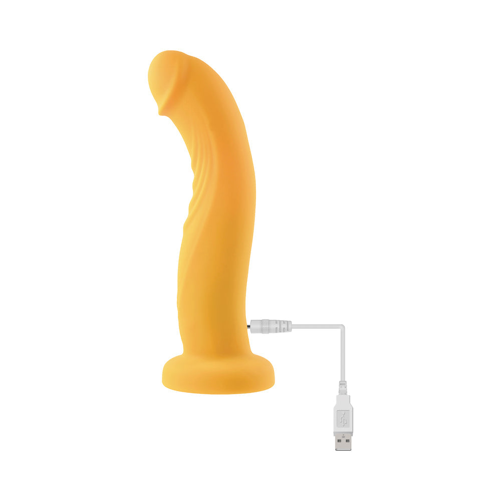 Gender X Sweet Embrace Rechargeable Remote-Controlled Vibrating 7 in. Silicone Dildo and Jock-Style Strap-On Harness Set Yellow/Black