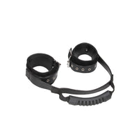 Ouch! Black & White Adjustable Bonded Leather Wrist Cuffs With Handle Black