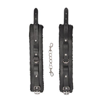 Ouch! Black & White Adjustable Plush Bonded Leather Ankle Cuffs Black
