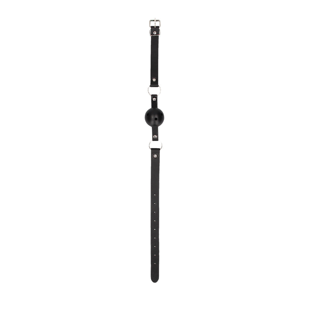 Ouch! Black & White Breathable Ball Gag With Bonded Leather Straps Black