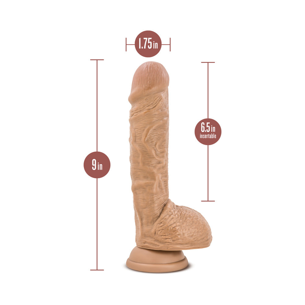 Blush Au Naturel Big Billy 9 in. Posable Dual Density Dildo with Balls & Suction Cup Tan