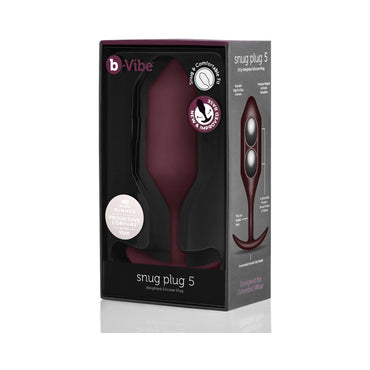 b-Vibe Snug Plug 5 Weighted Silicone Anal Plug Dark Red