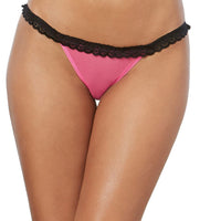 Dreamgirl Panty with Lace Ruffle Trim, Open-Back Heart Detail Hot Pink/Black L Hanging