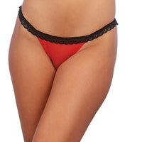Dreamgirl Stretch Mesh Panty with Lace Ruffle Trim and Open-Back Heart Detail Red/Black M Hanging