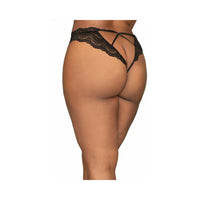 Dreamgirl Lace Tanga Open-Crotch Panty and Elastic Open Back Detail Black 3X Hanging