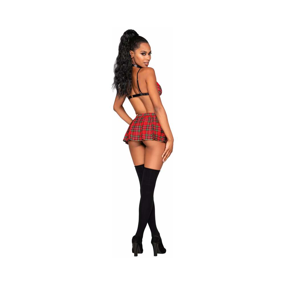 Dreamgirl Three-Piece Schoolgirl-Themed Set with Red Plaid Bralette and Matching Pleated Mini Skirt Costume OS