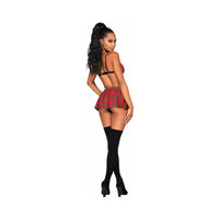 Dreamgirl Three-Piece Schoolgirl-Themed Set with Red Plaid Bralette and Matching Pleated Mini Skirt Costume OS