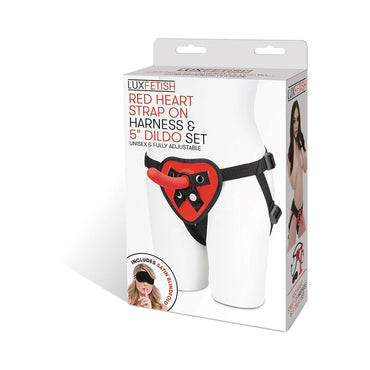 Lux Fetish Red Heart Strap-On Harness & 5 in. Dildo Set