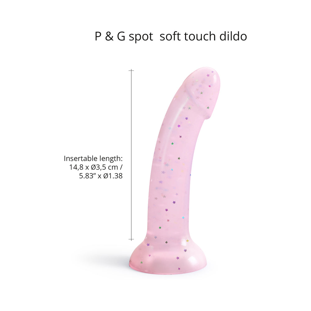 Love to Love Dildolls Starlight 6 in. Silicone Dildo with Multicolor Star Glitter Pink