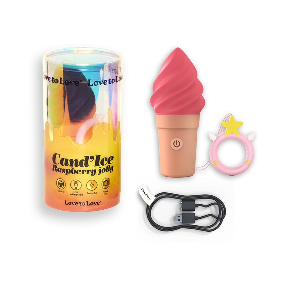 Love to Love Cand'Ice Raspberry Jolly Rechargeable Silicone Ice Cream Vibrator Raspberry