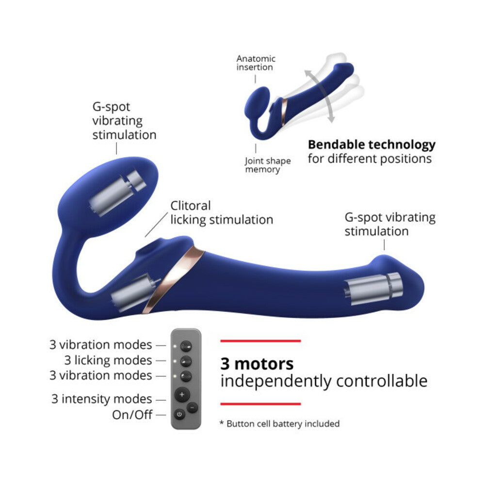 Strap-On-Me Rechargeable Remote-Controlled Multi Orgasm Bendable Strap-On Night Blue M