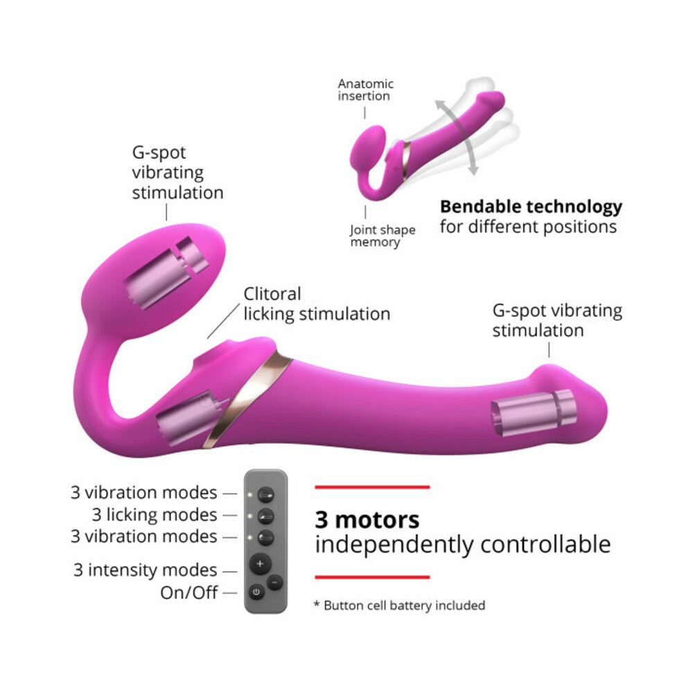 Strap-On-Me Rechargeable Remote-Controlled Multi Orgasm Bendable Strap-On Fuchsia XL