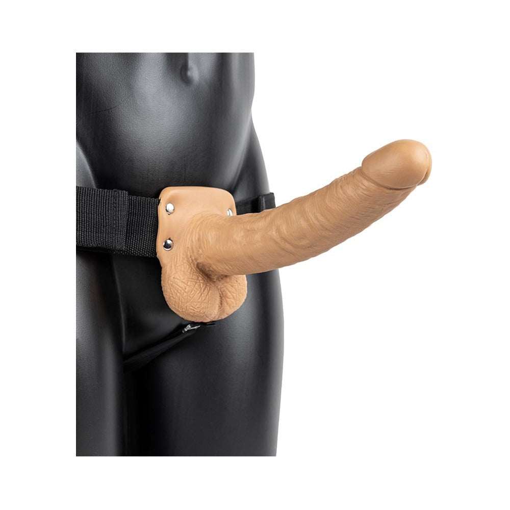 RealRock Realistic 9 in. Hollow Strap-On With Balls Tan