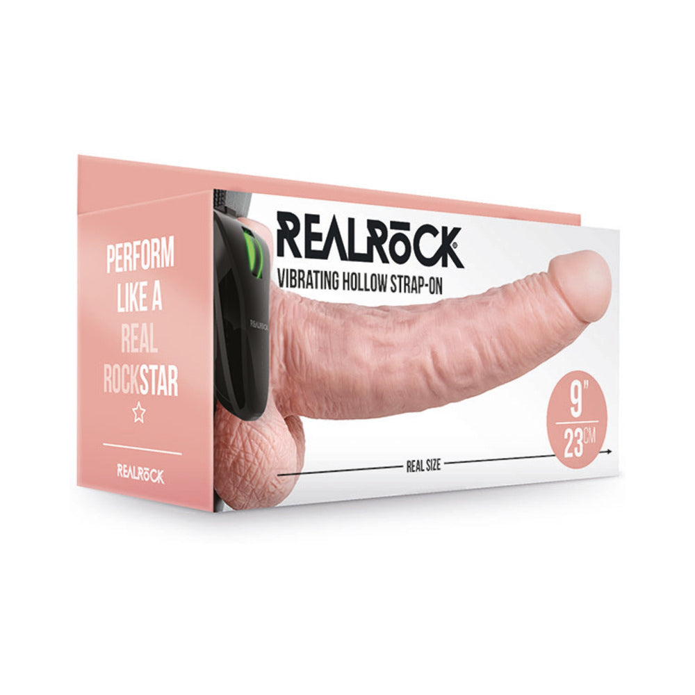 RealRock Realistic 9 in. Vibrating Hollow Strap-On With Balls Beige