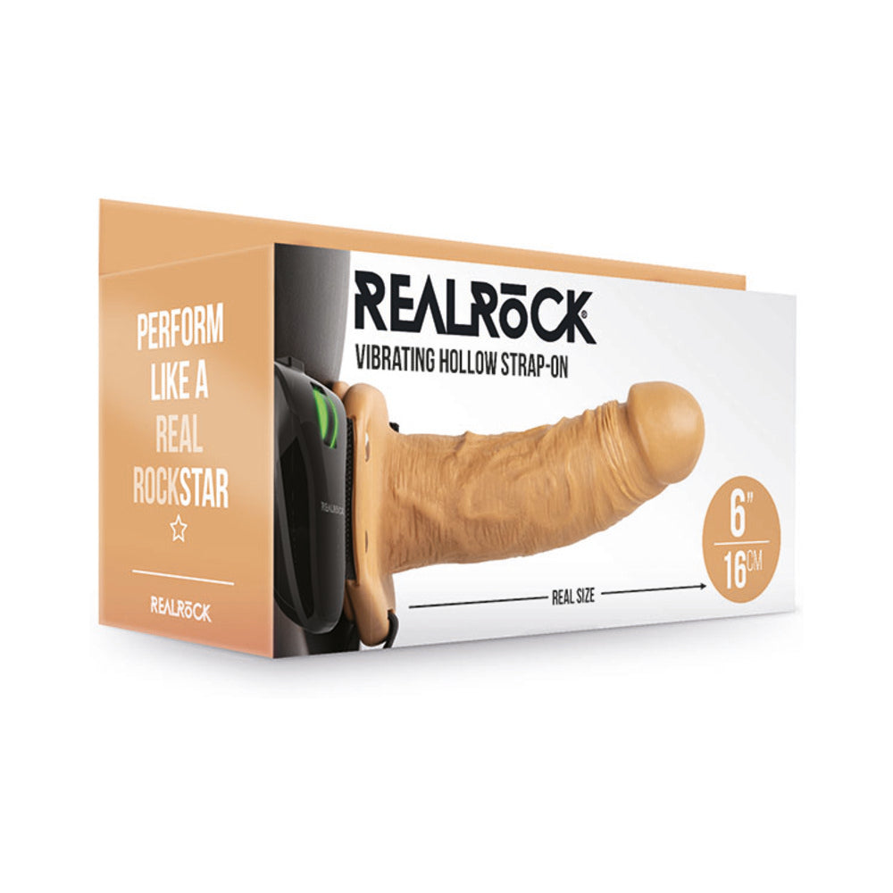 RealRock Realistic 6 in. Vibrating Hollow Strap-On Tan