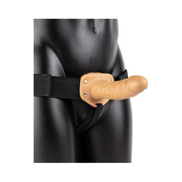 RealRock Realistic 6 in. Vibrating Hollow Strap-On Tan