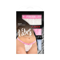 Fantasy Lingerie Vibes Tasty Vibes Pack 3-Piece Lace Thong Panty Set Blue/Pink/White O/S