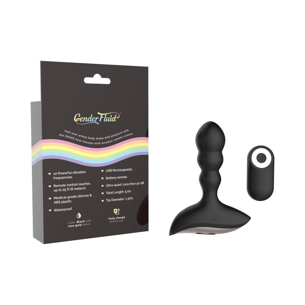 Gender Fluid Shake Rechargeable Remote-Controlled Silicone Anal Vibrator Black