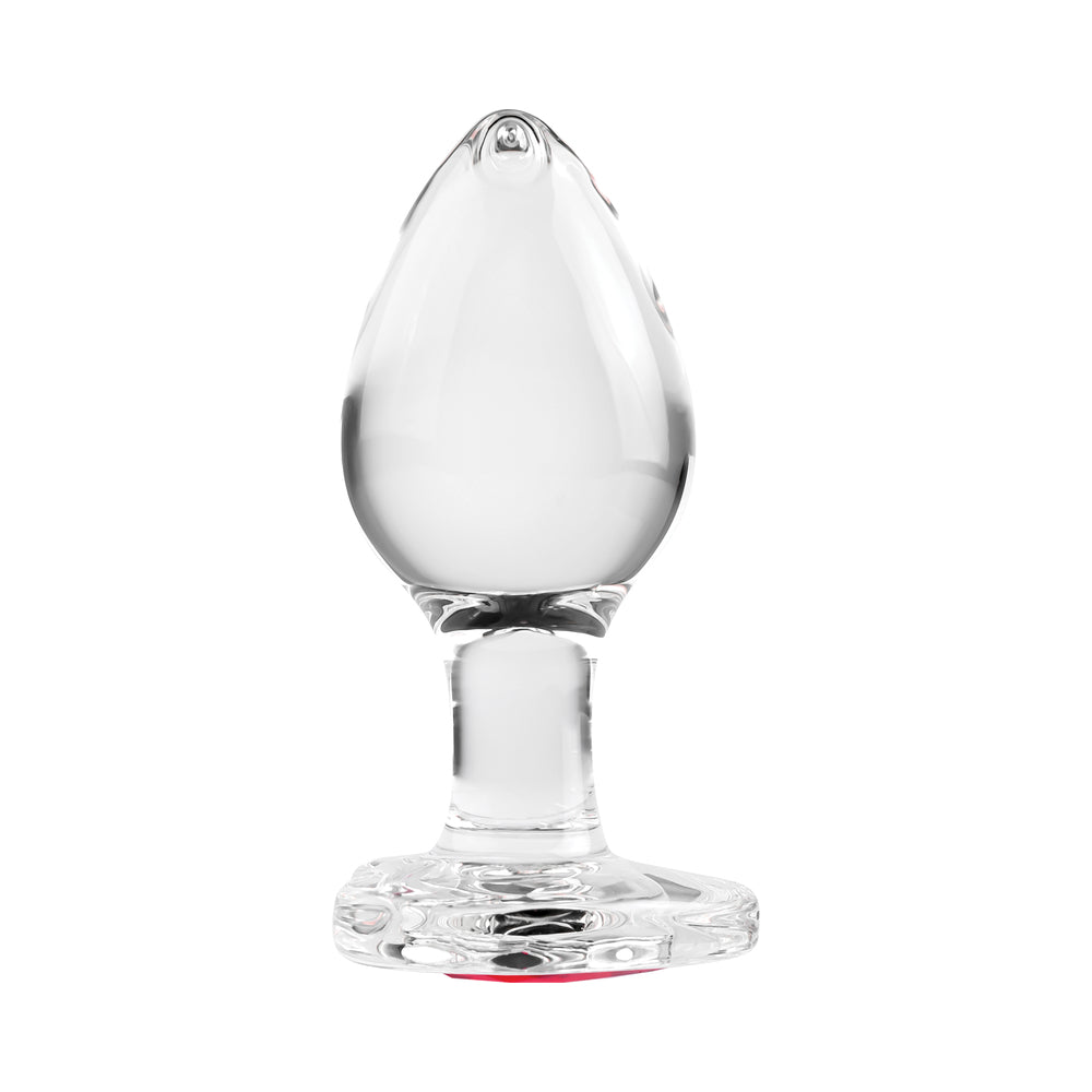 Adam & Eve Glass Anal Plug With Red Gemstone Heart Base Medium