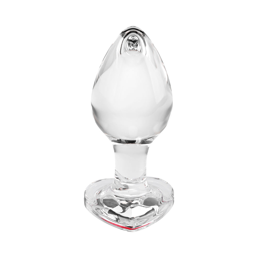 Adam & Eve Glass Anal Plug With Red Gemstone Heart Base Medium