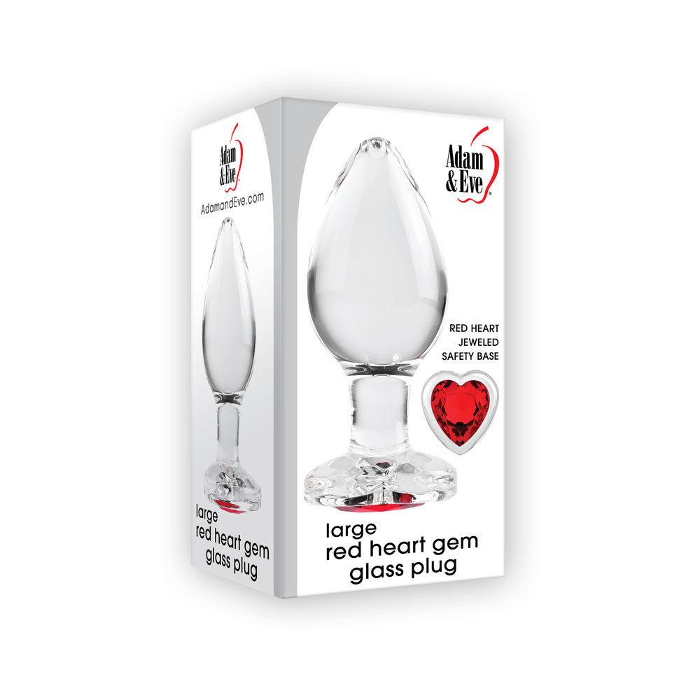 Adam & Eve Glass Anal Plug With Red Gemstone Heart Base Large