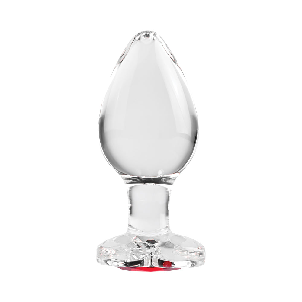 Adam & Eve Glass Anal Plug With Red Gemstone Heart Base Large