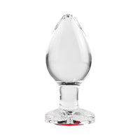 Adam & Eve Glass Anal Plug With Red Gemstone Heart Base Large