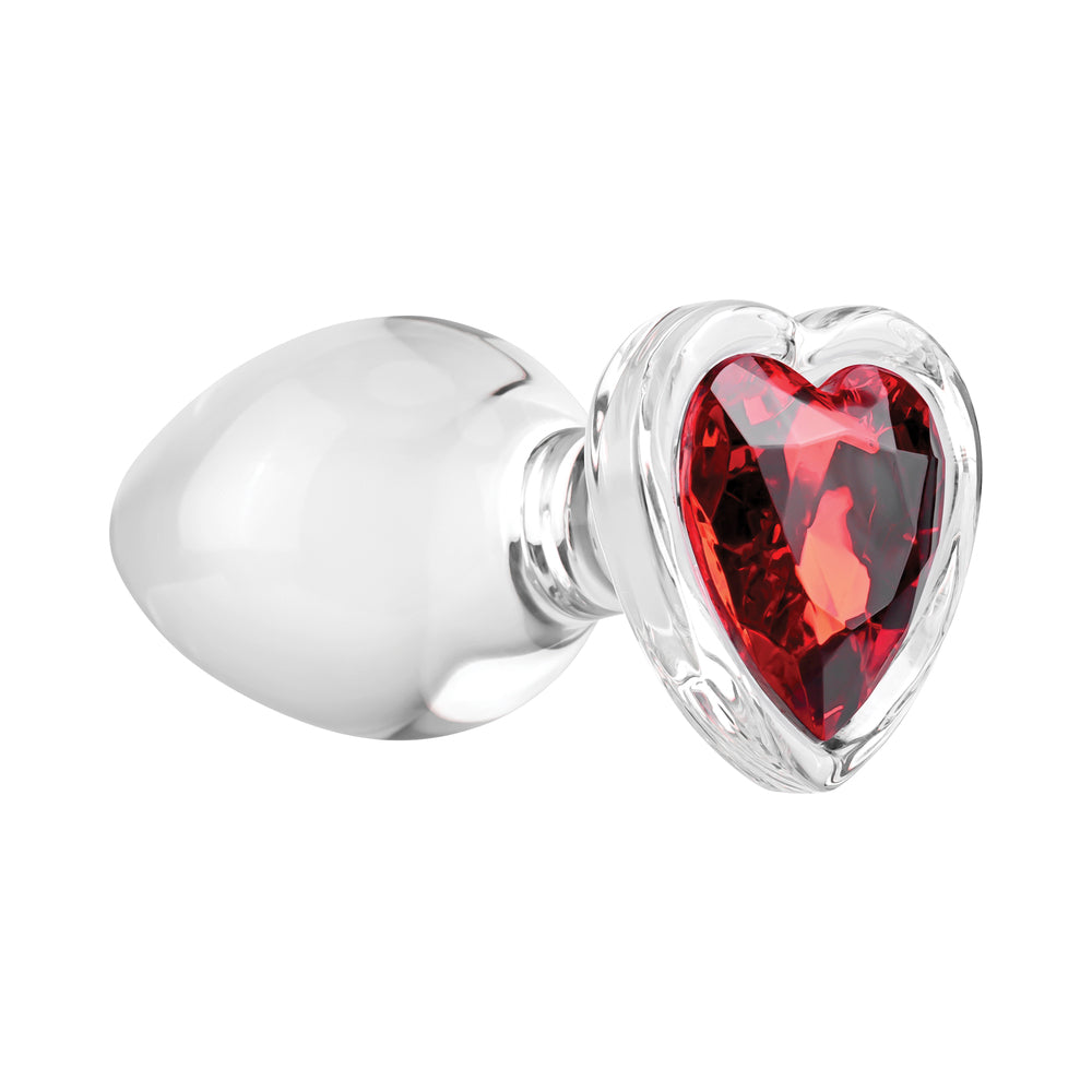 Adam & Eve Glass Anal Plug With Red Gemstone Heart Base Large