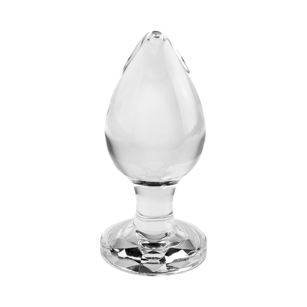 Adam & Eve Glass Anal Plug With Pink Gemstone Base Large