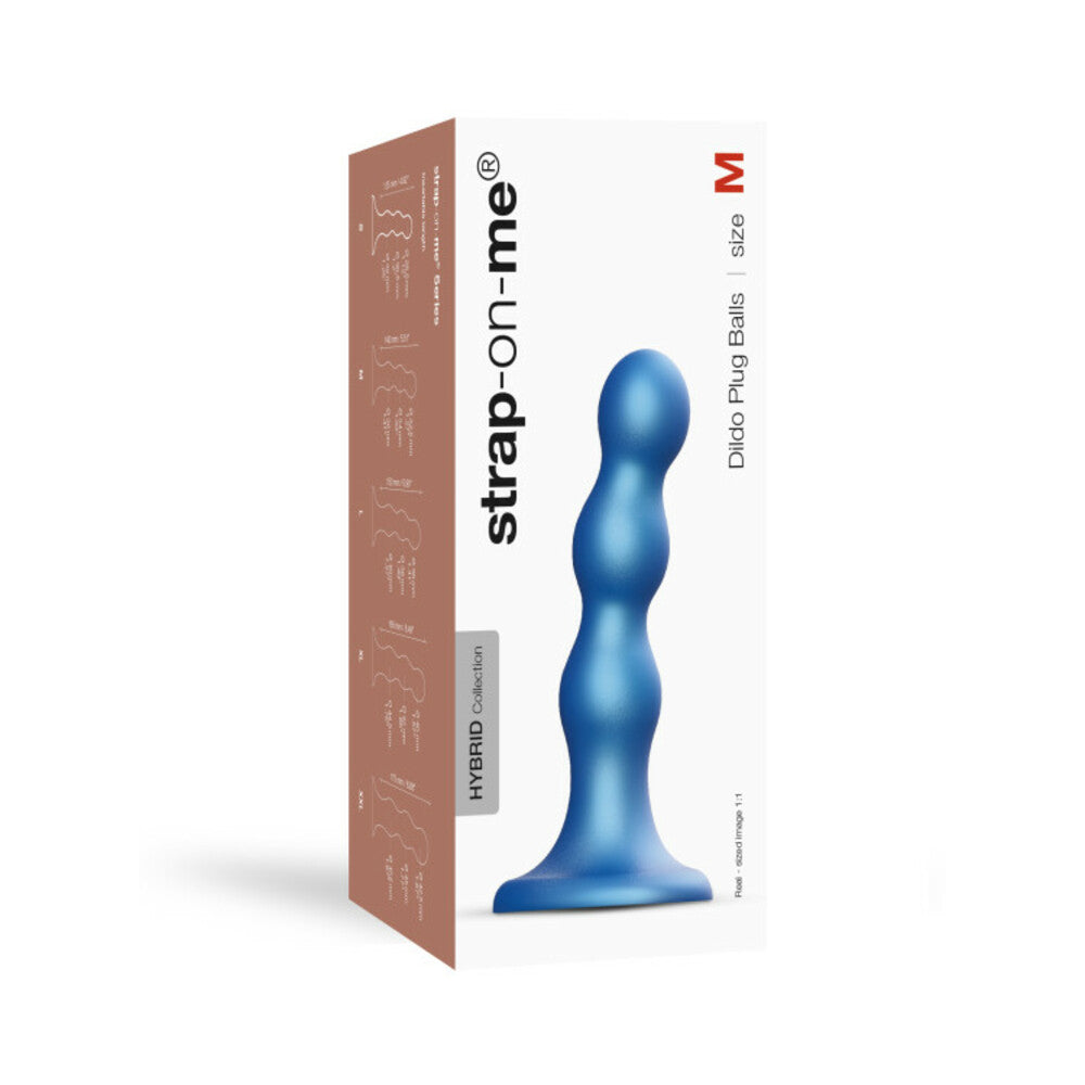 Strap-On-Me Hybrid Collection Silicone Dildo Plug Balls Metallic Blue M