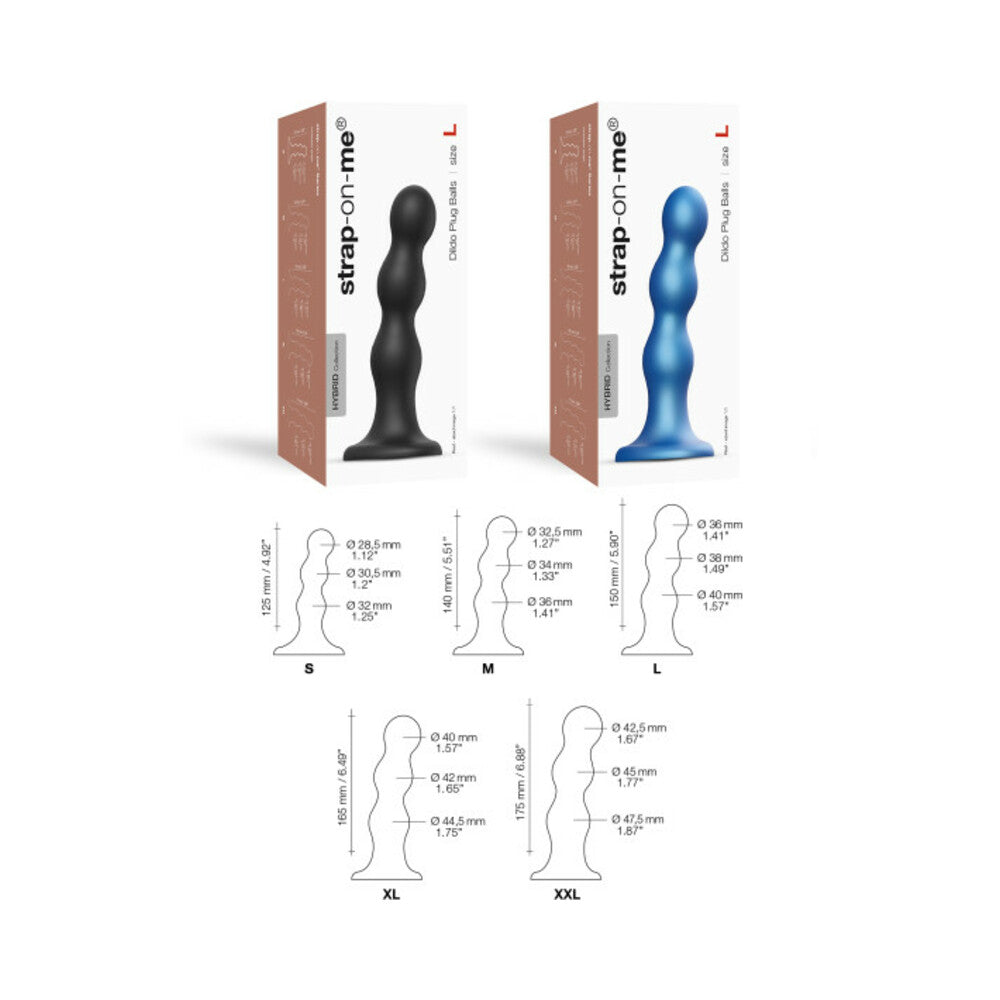 Strap-On-Me Hybrid Collection Silicone Dildo Plug Balls Metallic Blue XL