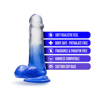 Blush B Yours Stella Blue 6 in. Dildo with Balls & Suction Cup Blue