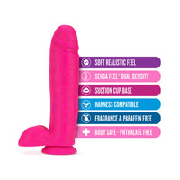 Blush Neo 10 in. Dual Density Dildo with Balls & Suction Cup Neon Pink