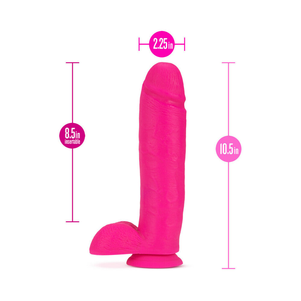 Blush Neo 10 in. Dual Density Dildo with Balls & Suction Cup Neon Pink