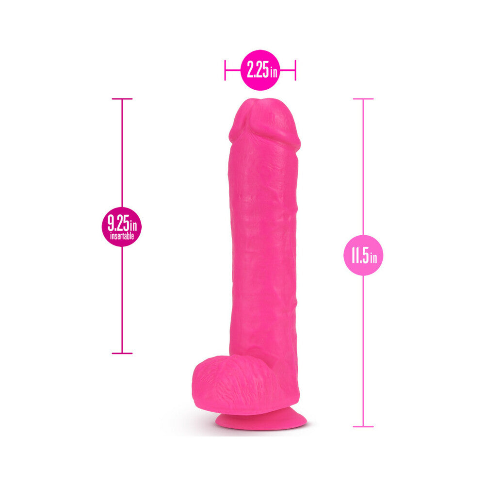 Blush Neo 11 in. Dual Density Dildo with Balls & Suction Cup Neon Pink