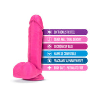 Blush Neo 8 in. Dual Density Dildo with Balls & Suction Cup Neon Pink