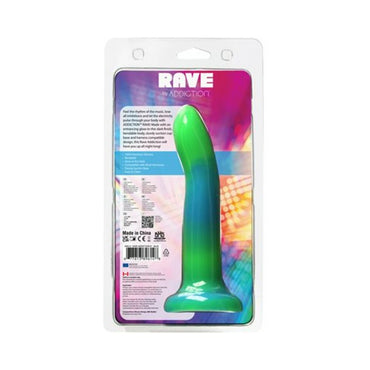 Addiction Rave Bendable 8 in. Silicone Dildo Glow in the Dark Blue Green