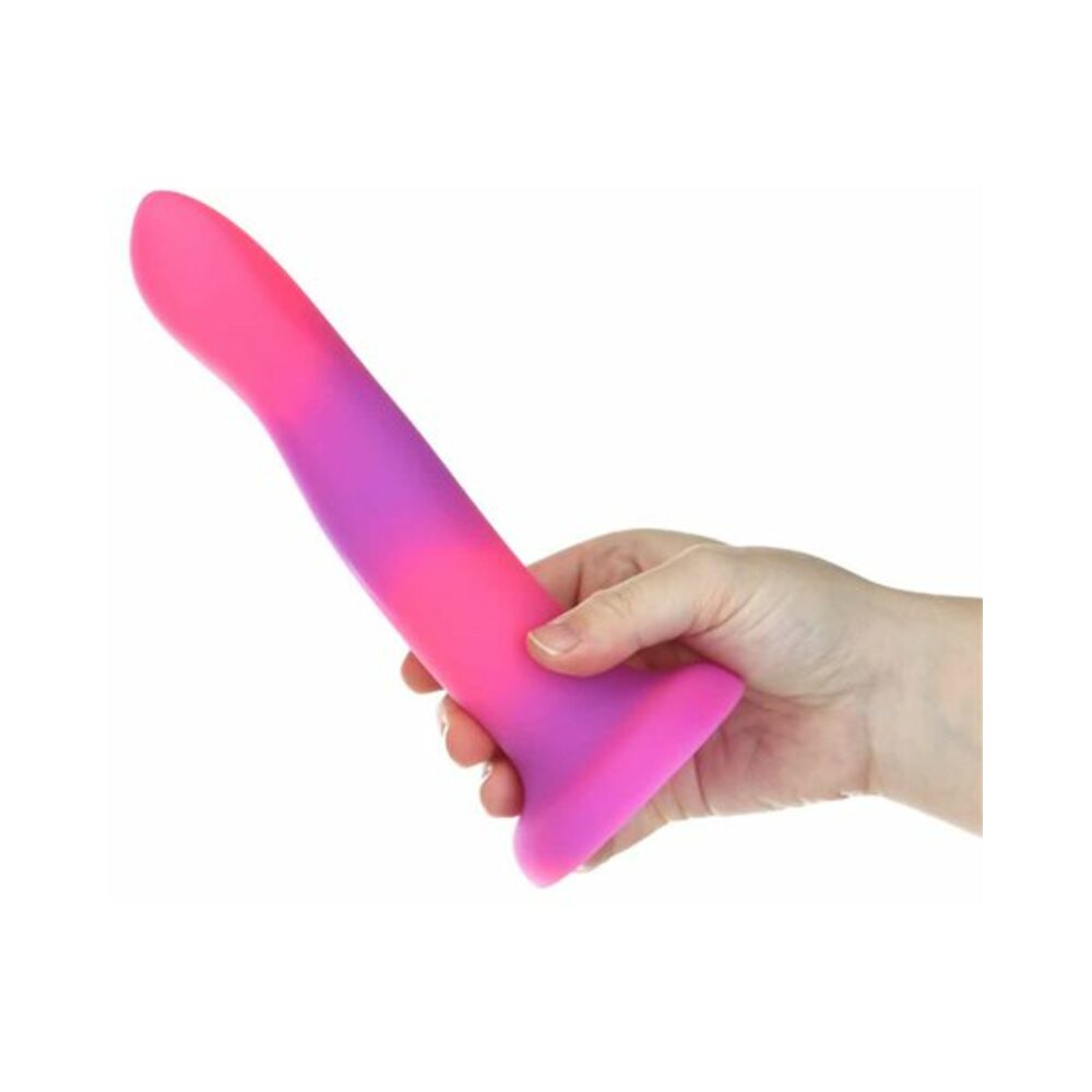 Addiction Rave Bendable 8 in. Silicone Dildo Glow in the Dark Pink Purple