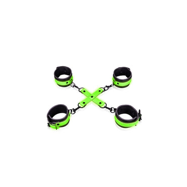 Ouch! Glow in the Dark Hand & Ankle Cuffs With Hogtie Set Neon Green