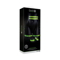Ouch! Glow in the Dark 5-Piece Bonded Leather Thigh & Handcuffs With Belt Restraint Neon Green S/M
