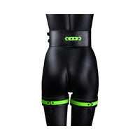 Ouch! Glow in the Dark 5-Piece Bonded Leather Thigh & Handcuffs With Belt Restraint Neon Green S/M