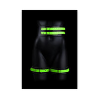 Ouch! Glow in the Dark 5-Piece Bonded Leather Thigh & Handcuffs With Belt Restraint Neon Green S/M