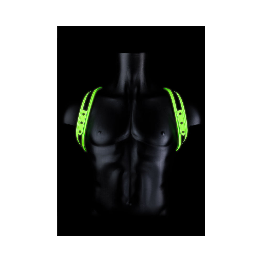 Ouch! Glow in the Dark Bonded Leather Sling Harness Neon Green L/XL