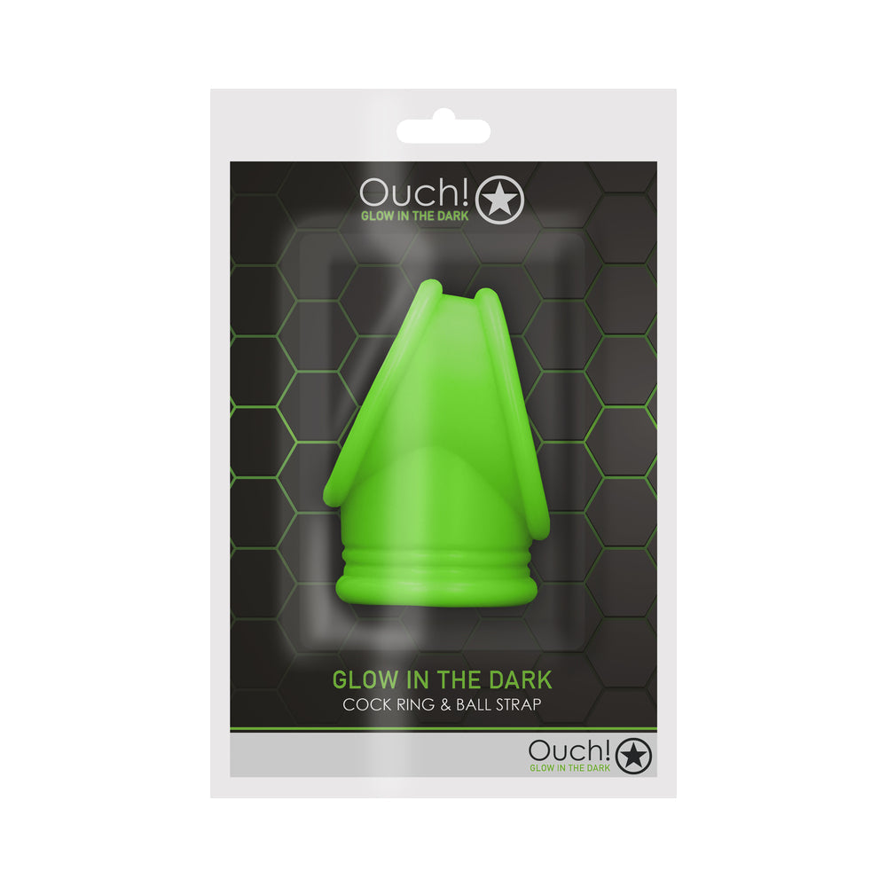 Ouch! Glow in the Dark Cockring & Ball Sling Neon Green