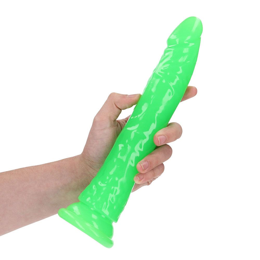 RealRock Glow in the Dark Slim 10 in. Dildo Neon Green