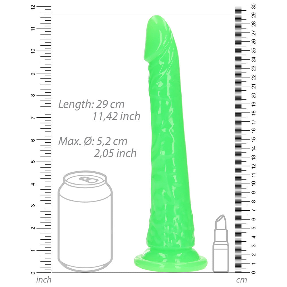 RealRock Glow in the Dark Slim 10 in. Dildo Neon Green