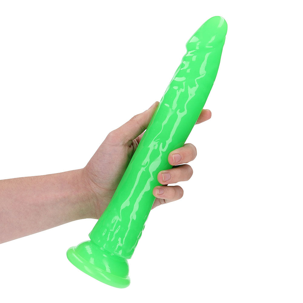 RealRock Glow in the Dark Slim 11 in. Dildo Neon Green